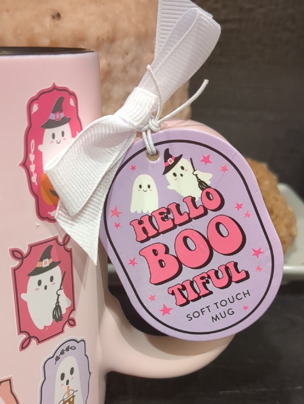Emily Dumas Pastel Pink Ghost Soft Touch Mug 16oz Hello Bootiful  (As-is) - Picture 2 of 8